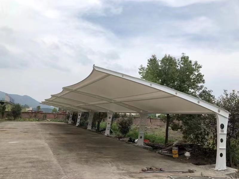 泰州市小区改造停车棚工程，膜结构非机动车棚定制厂家-2